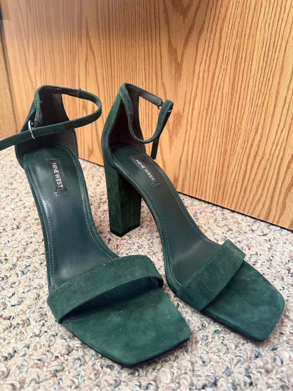 Nine West Dark Green Suede Block Heel Sandals